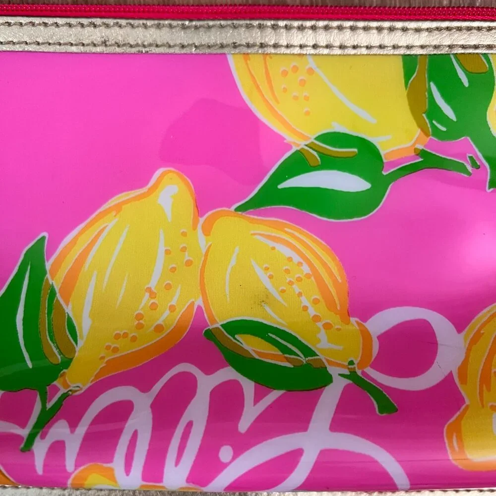 Lilly Pulitzer for Estee Lauder Pink Lemon Floral Makeup/Cosmetic Bag Bundle